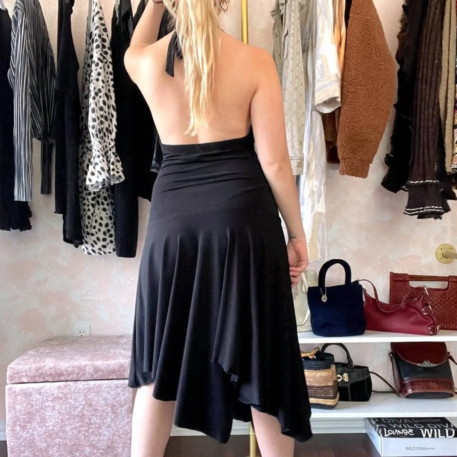 00's Black Halter Midi Dress