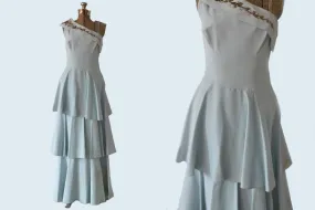 1950s Tiered Blue Party Dress