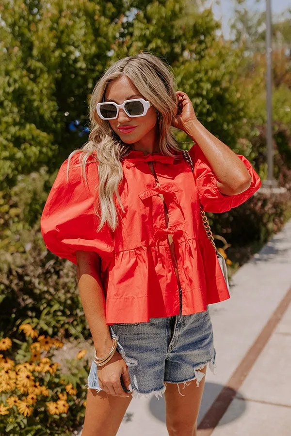 A Little Bit Flirty Front Tie Top in Red