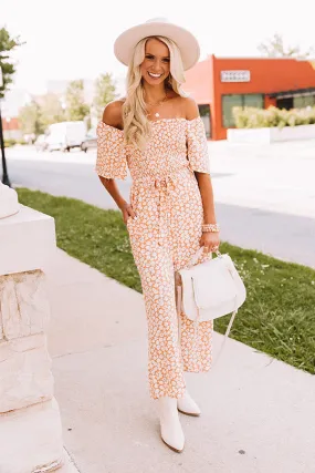 Always Dreaming Smocked Jumpsuit In Peach