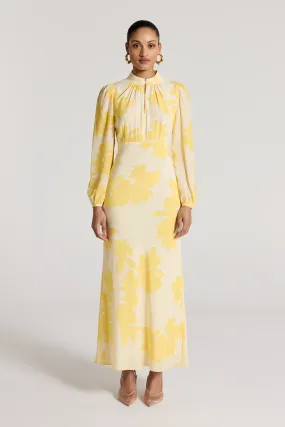 Ana Silk Dress - Yellow/White