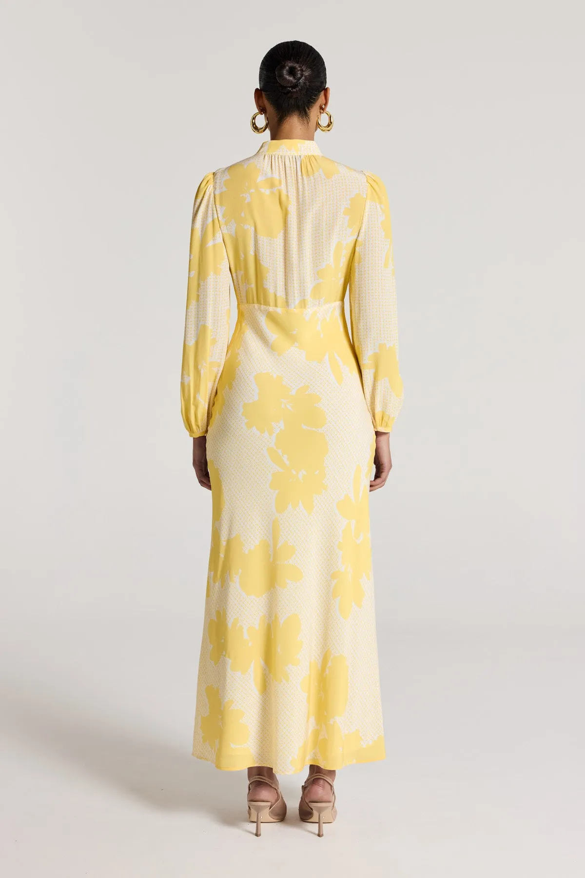 Ana Silk Dress - Yellow/White