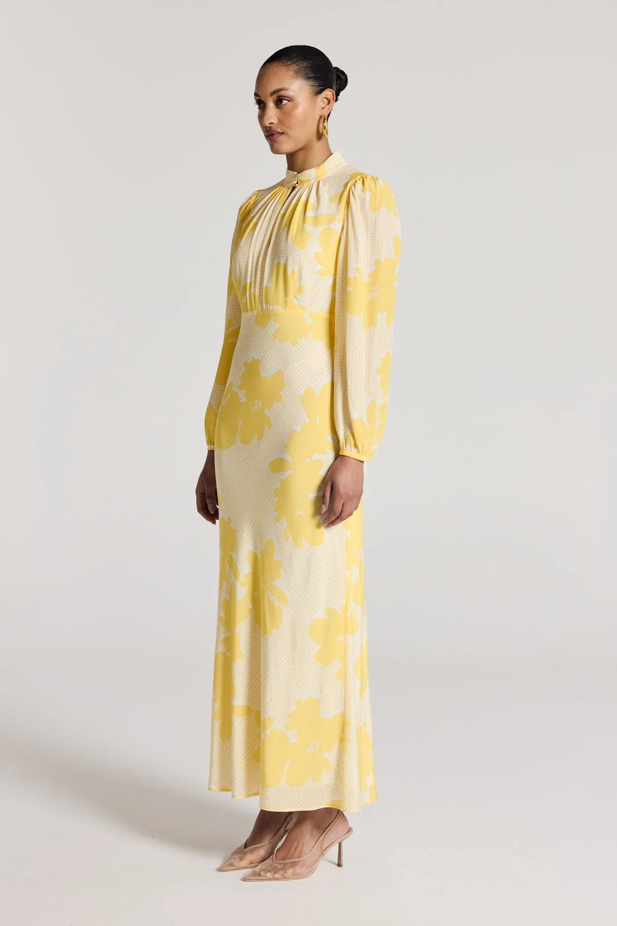 Ana Silk Dress - Yellow/White