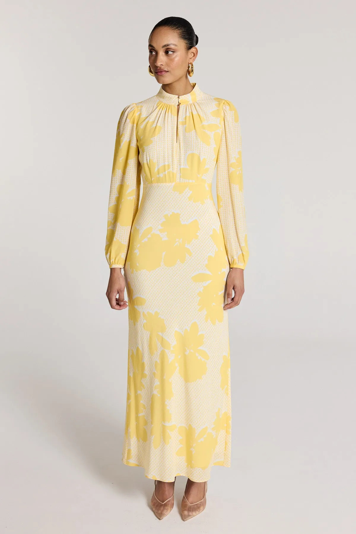 Ana Silk Dress - Yellow/White