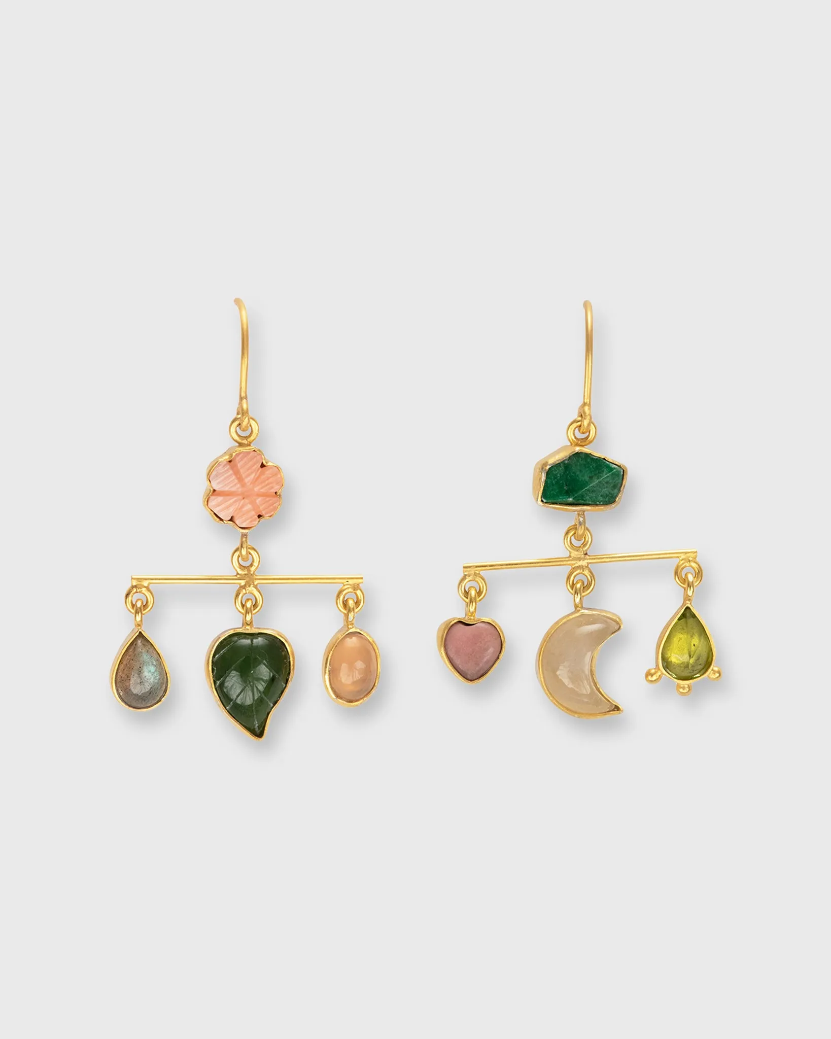 Balance Drop Earrings in Green/Coral