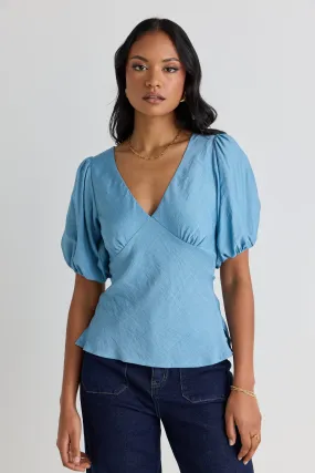 Basis Duck Egg Textured V Neck SS Top