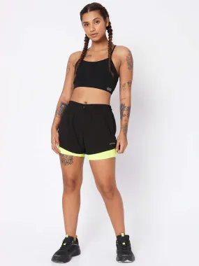 Black Safety Yellow Shorts & Crossback Luxe Bralette