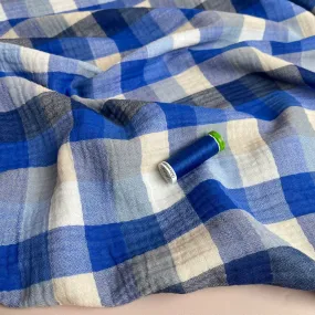 Checked Cobalt Cotton Double Gauze