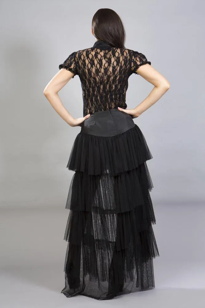 Denise Bustle Skirt In Mesh Net & Taffeta