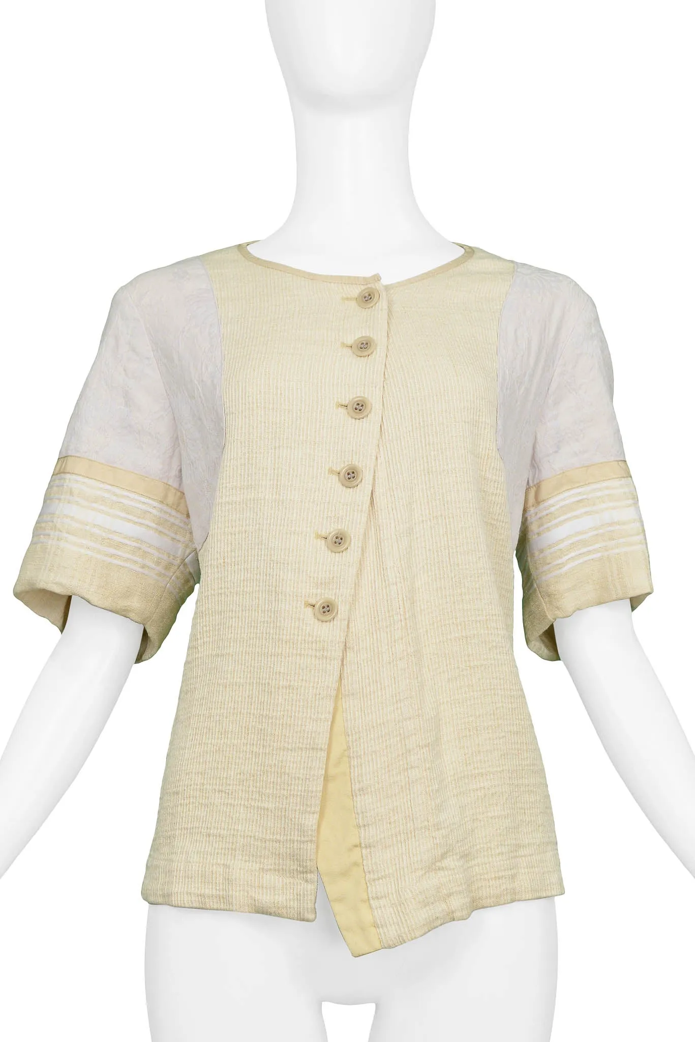 DRIES VAN NOTEN IVORY BUTTON FRONT SHORT SLEEVE TOP