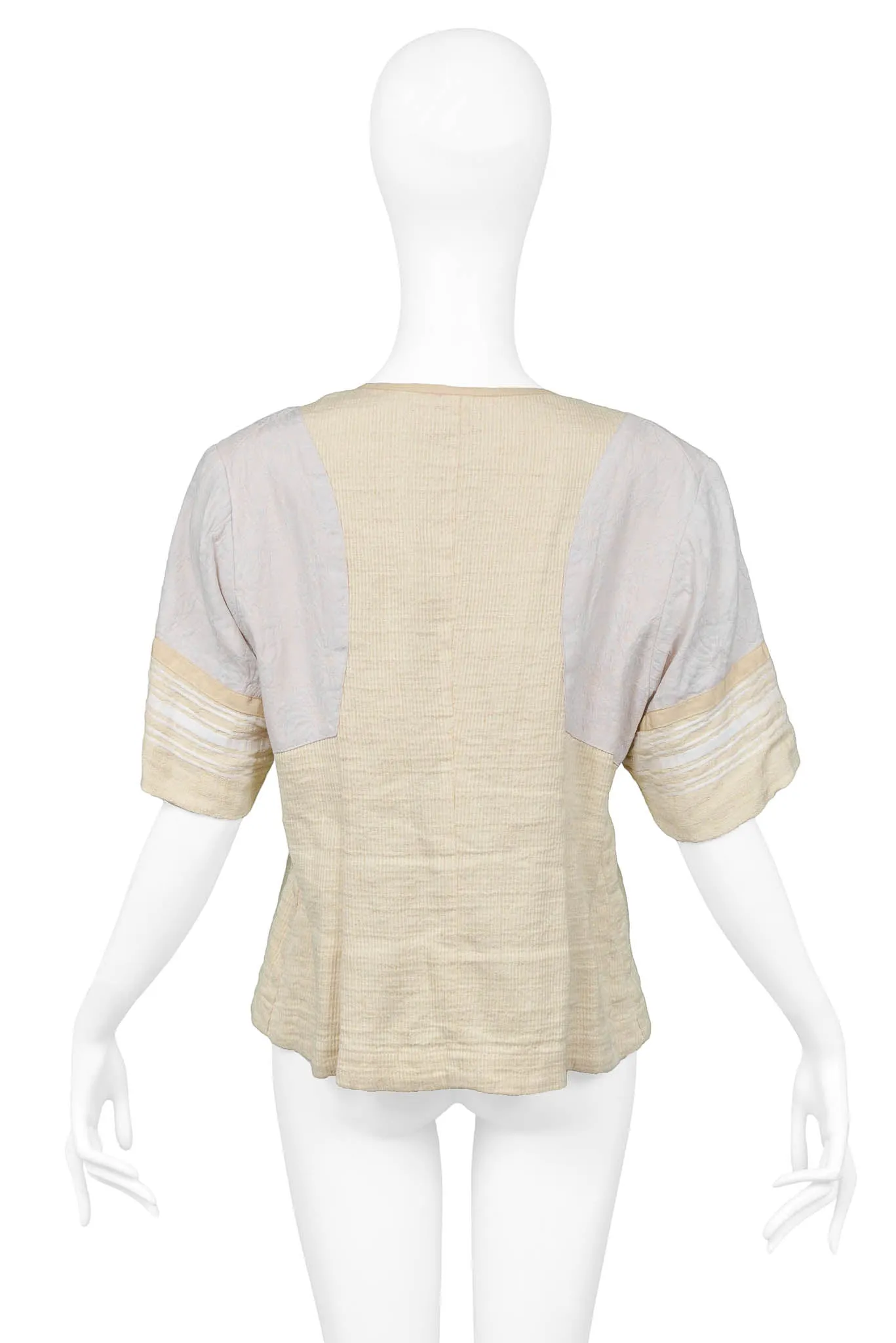 DRIES VAN NOTEN IVORY BUTTON FRONT SHORT SLEEVE TOP