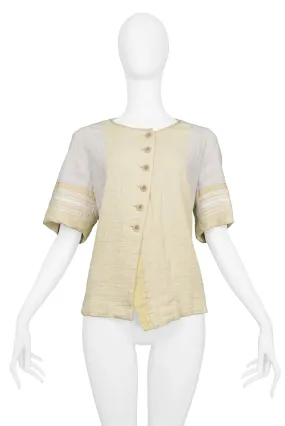 DRIES VAN NOTEN IVORY BUTTON FRONT SHORT SLEEVE TOP