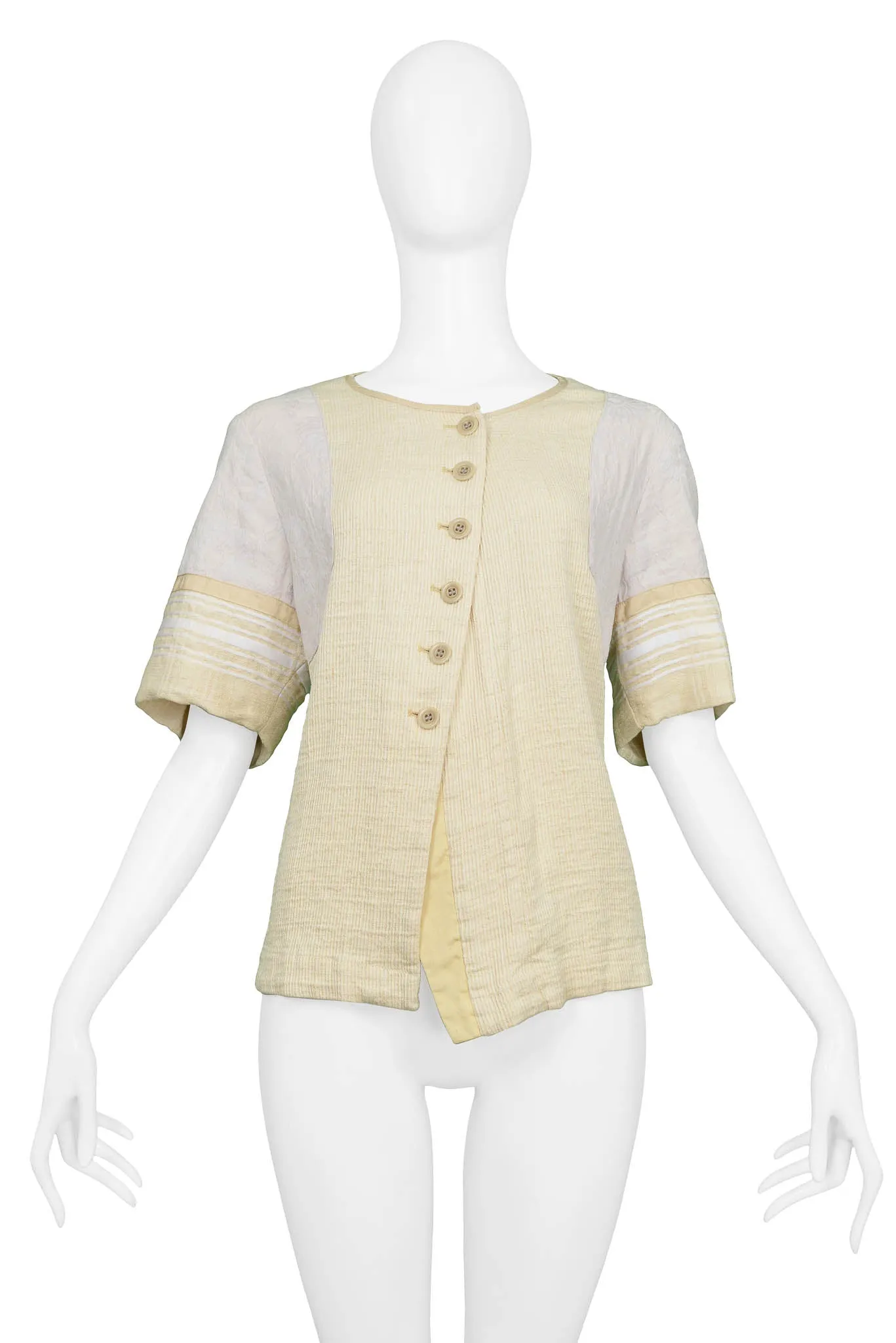 DRIES VAN NOTEN IVORY BUTTON FRONT SHORT SLEEVE TOP