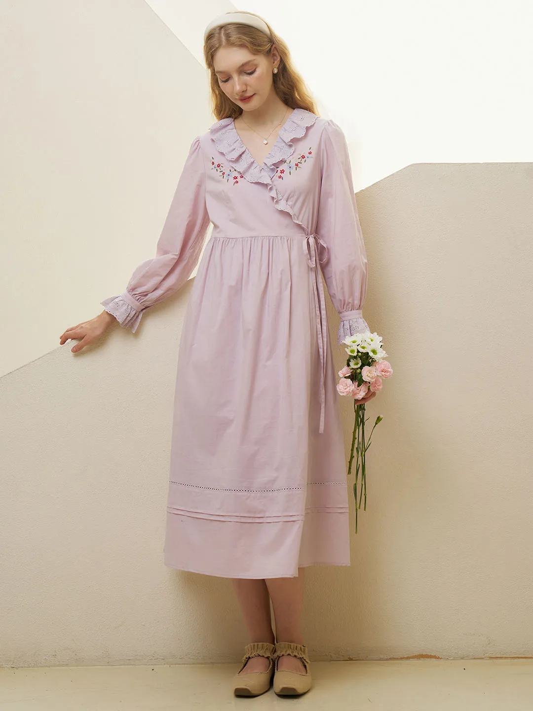 【Final Sale】Aubrie Floral Embroidery Lace Panel Cotton Dress