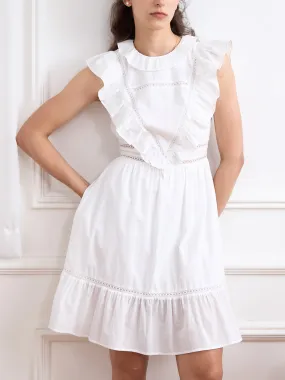 【Final Sale】Jaliyah Solid Ruffle Trim Lace Trim Dress