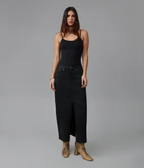 HALSTON-CBLK High Rise Maxi Skirt