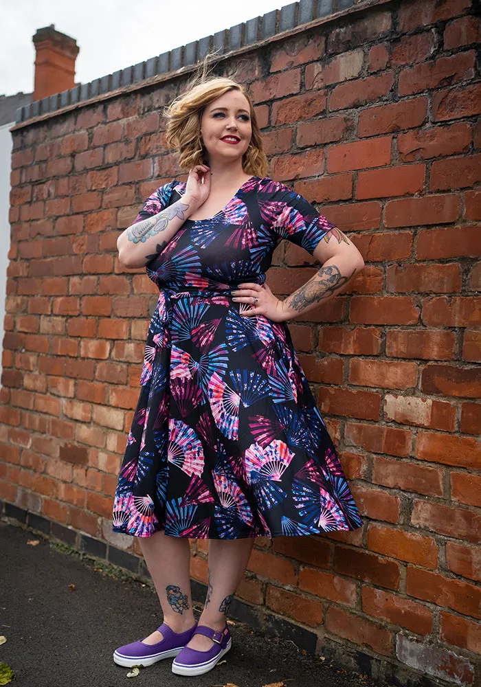 Jana Fan Print Vintage Swing Dress