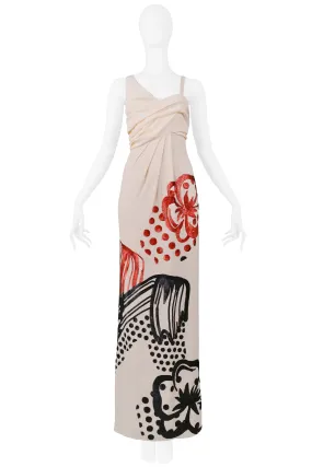 JOHN GALLIANO CREAM GOWN WITH BLACK & RED SEQUINS 2007