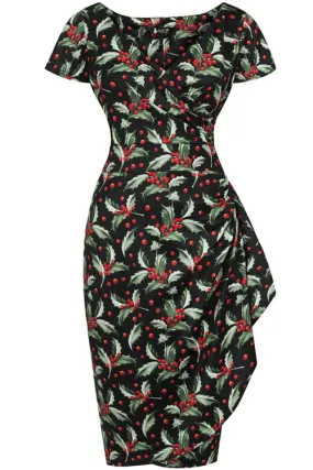 Lady Vintage Elsie Dress in Holly Print Christmas