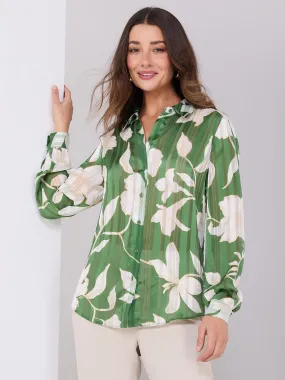 Printed Shadow Stripe Button-Front Blouse