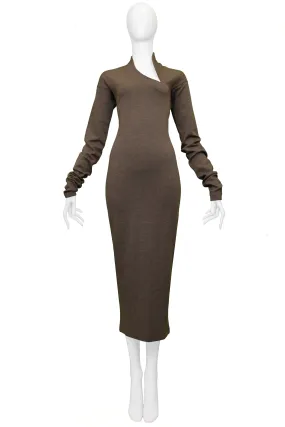 ROMEO GIGLI OLIVE WOOL BODYCON SCULPTURAL DRESS 1989/90