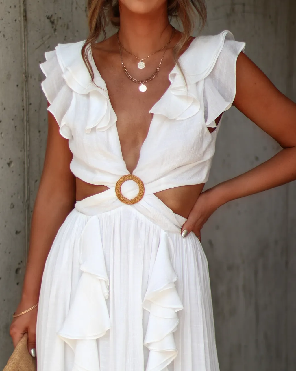 Soleil Cutout Ruffle Maxi Dress