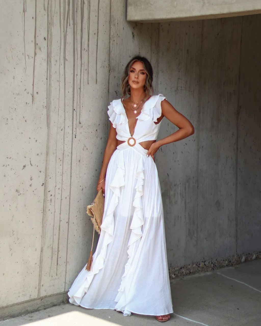 Soleil Cutout Ruffle Maxi Dress