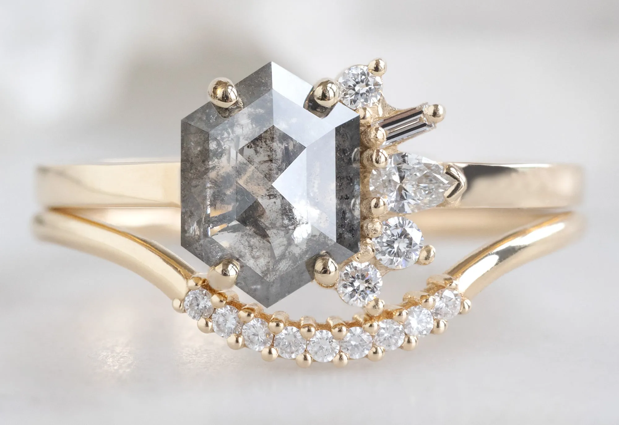 The Cluster Ring with a 1.28ct Salt and Pepper Hexagon Diamond