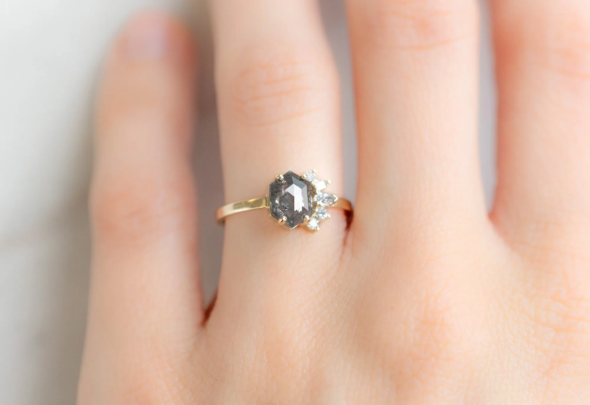 The Cluster Ring with a 1.28ct Salt and Pepper Hexagon Diamond