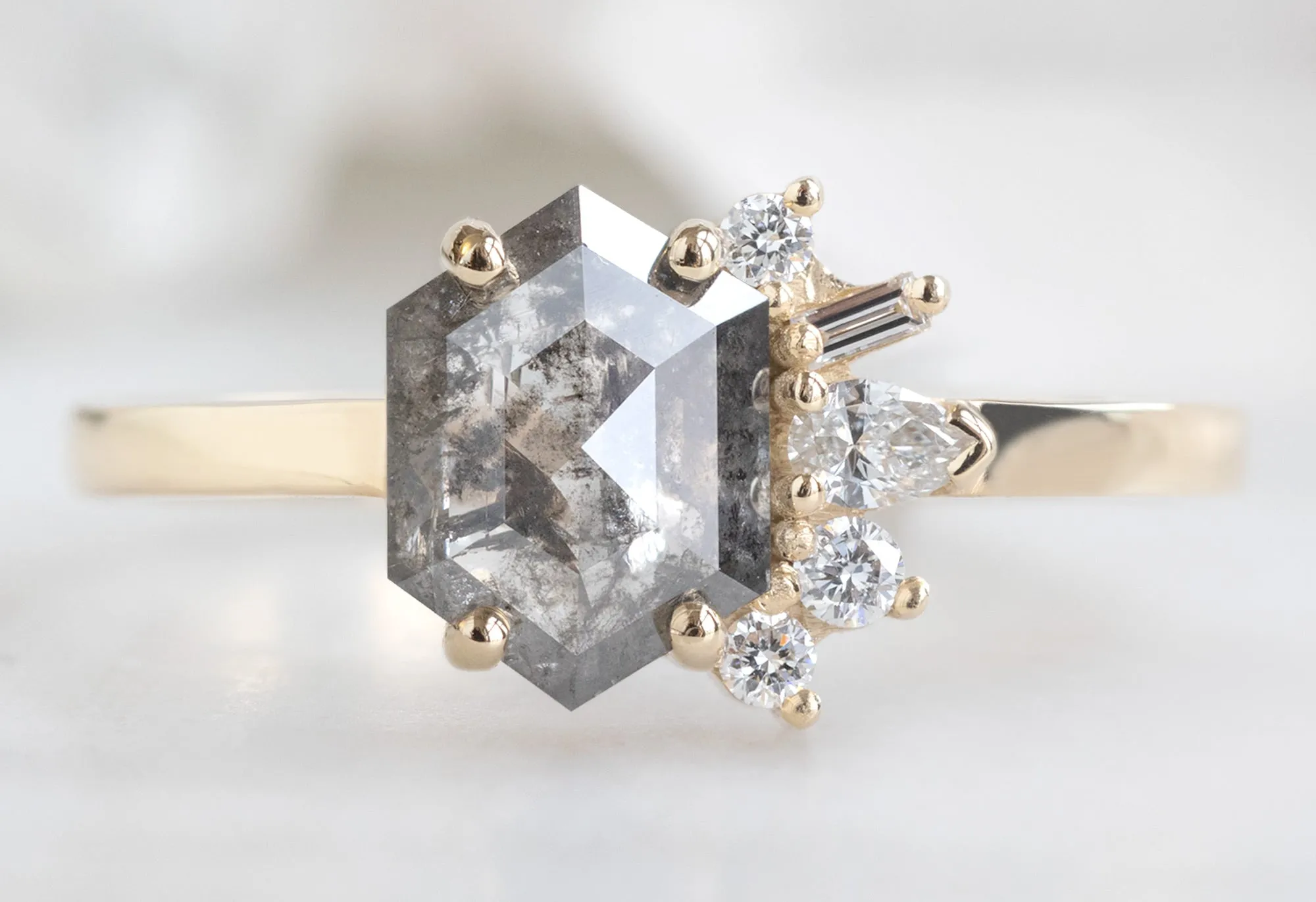 The Cluster Ring with a 1.28ct Salt and Pepper Hexagon Diamond