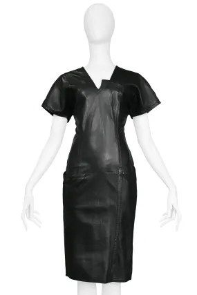 VERSACE BLACK ASYMMETRICAL LEATHER DRESS 1990s