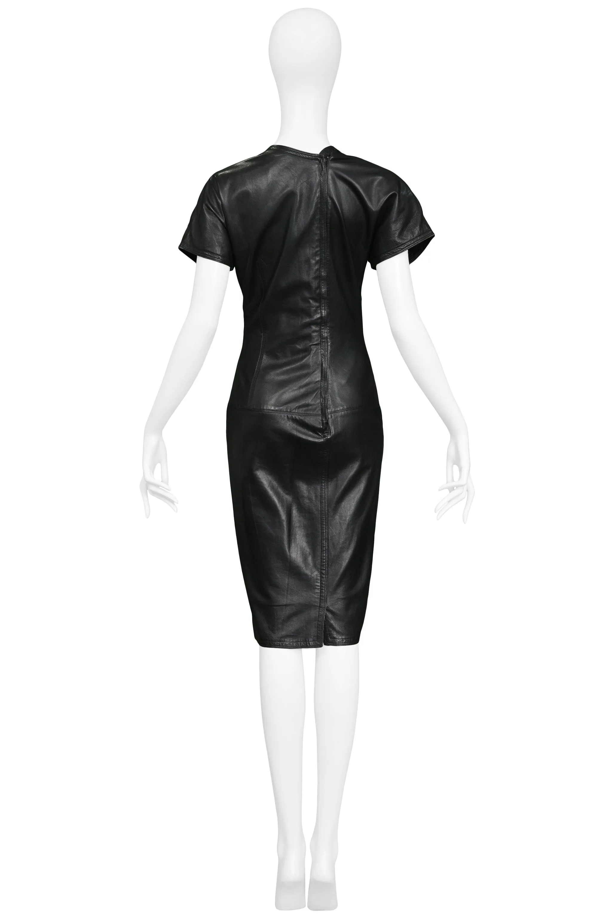 VERSACE BLACK ASYMMETRICAL LEATHER DRESS 1990s