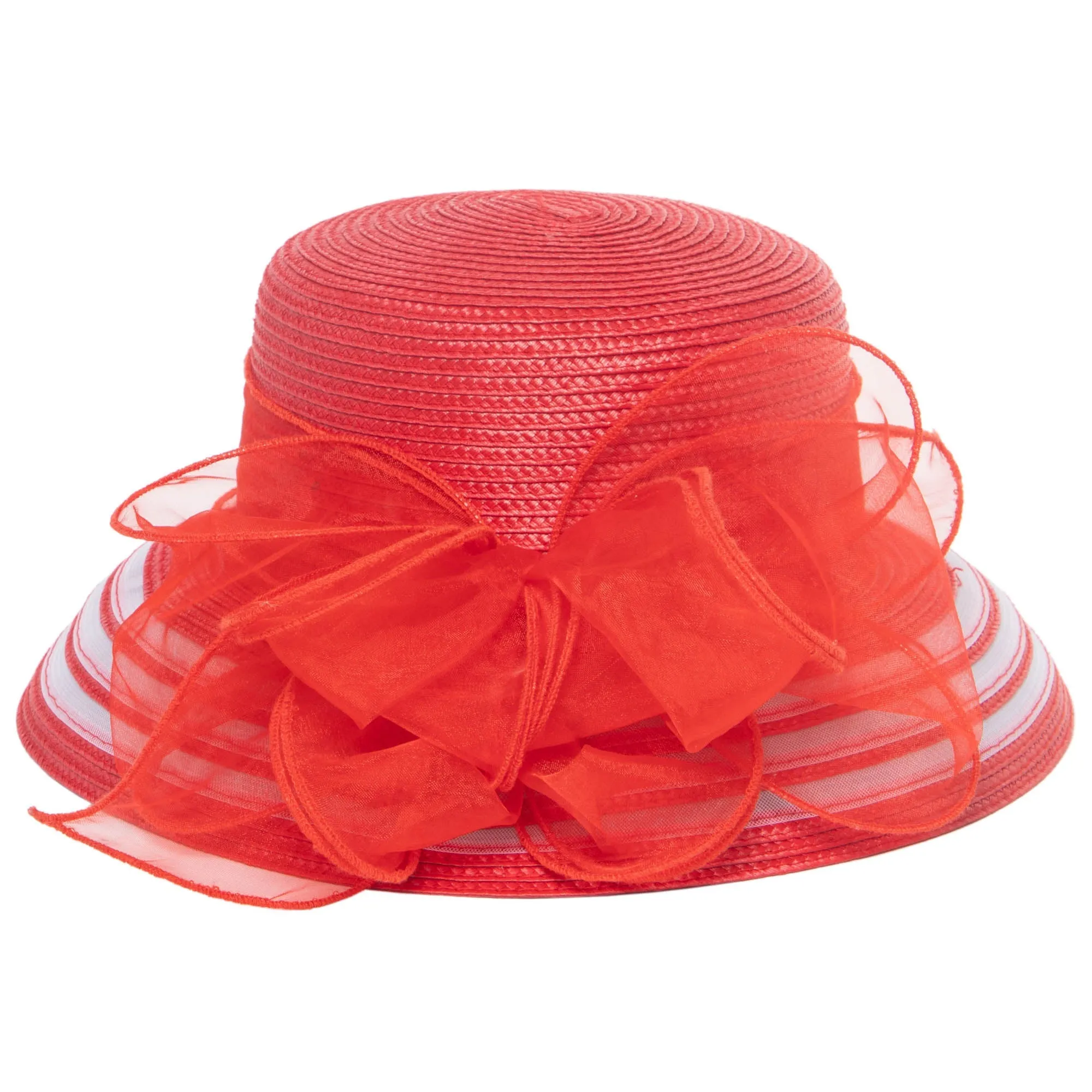 Women's Red Dress Hat with Organza Bow