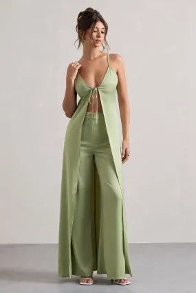 Your Way | Pale Green Satin Wide-Leg Trousers